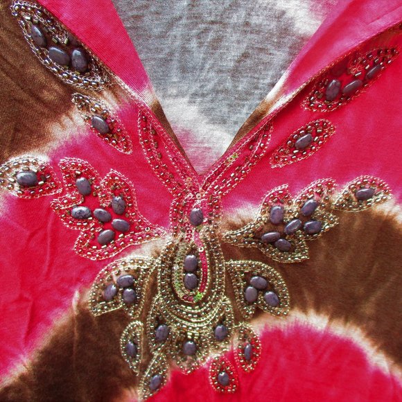 INC Pink & Brown Tie Dye Tunic w/ Bead Accents 2X - Picture 3 of 11